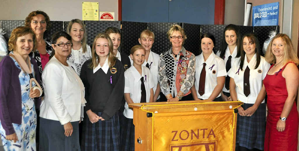 Women and girld from Warwick State High School among the 100-plus guests who were happy to show their support to speaker Louise Samuel at the Zonta IWD breakfast. Women and girld from Warwick State High School among the 100-plus guests who were happy to show their support to speaker Louise Samuel at the Zonta IWD breakfast.